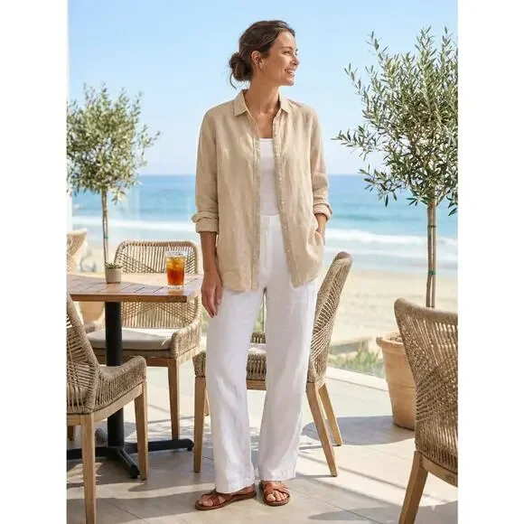 J. McLaughlin Women's S Coastal Old Money Minimalist Linen Button Front Shirt - Picture 2 of 11